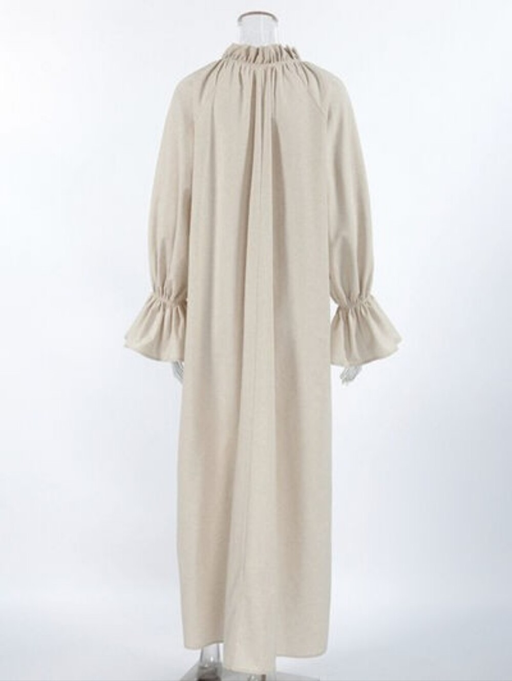 Women's Cream Long Sleeve Ruffle Cuff Dress with Burgundy Belt - Picture 5 of 8